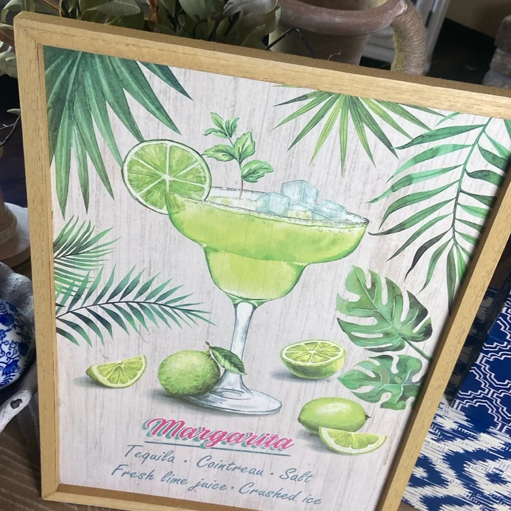 NEW! Vintage Inspired Tropical Margarita Recipe Framed Wood Sign